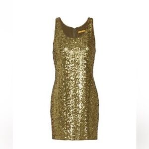 NWT  Alice + Olivia Sequin Mini Cocktail Dress Green Gold Olive Metallic Size S
